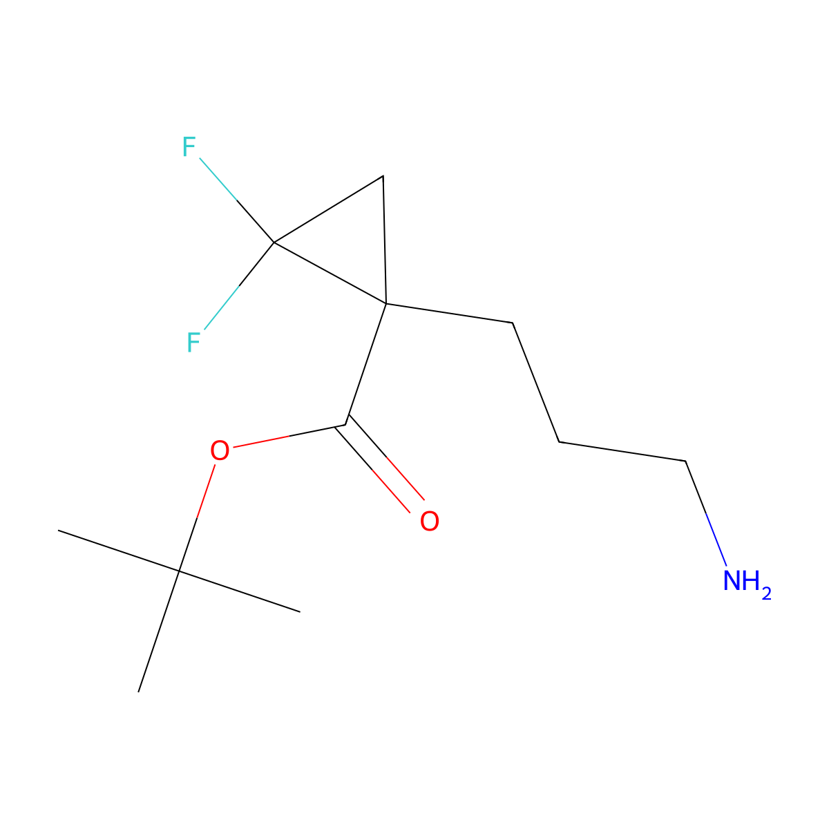 Tert-butyl 1-(3-aminopropyl)-2,2-difluorocyclopropane-1-carboxylate molecular structure, CAS 2360118-54-1