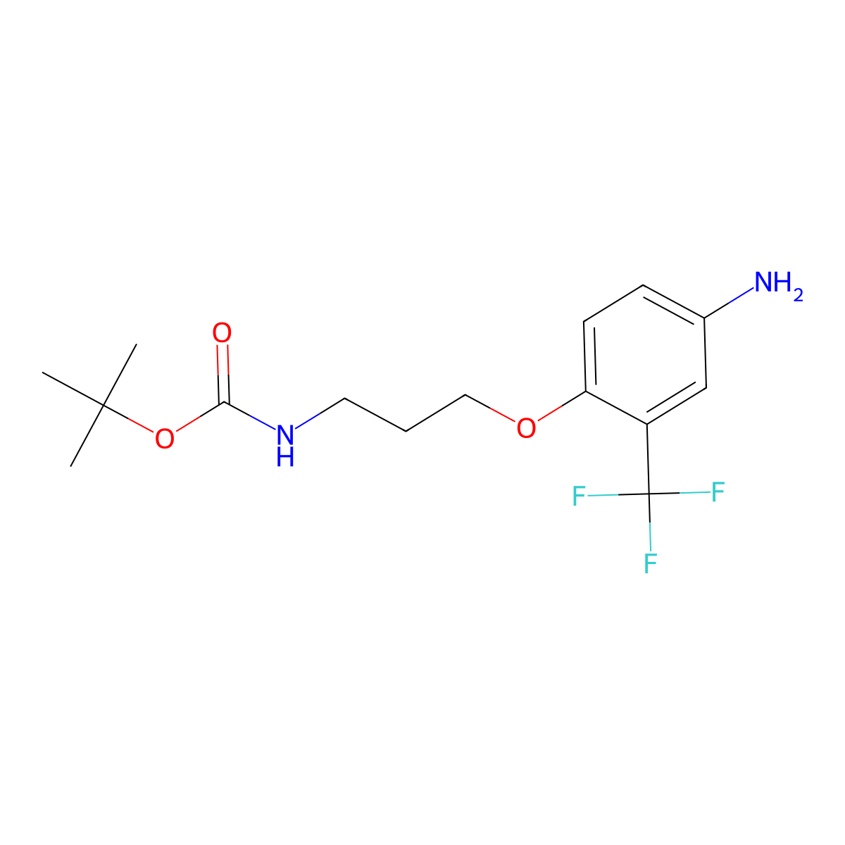 Tert-butyl (3-(4-amino-2-(trifluoromethyl)phenoxy)propyl)carbamate molecular structure, CAS 2360157-12-4