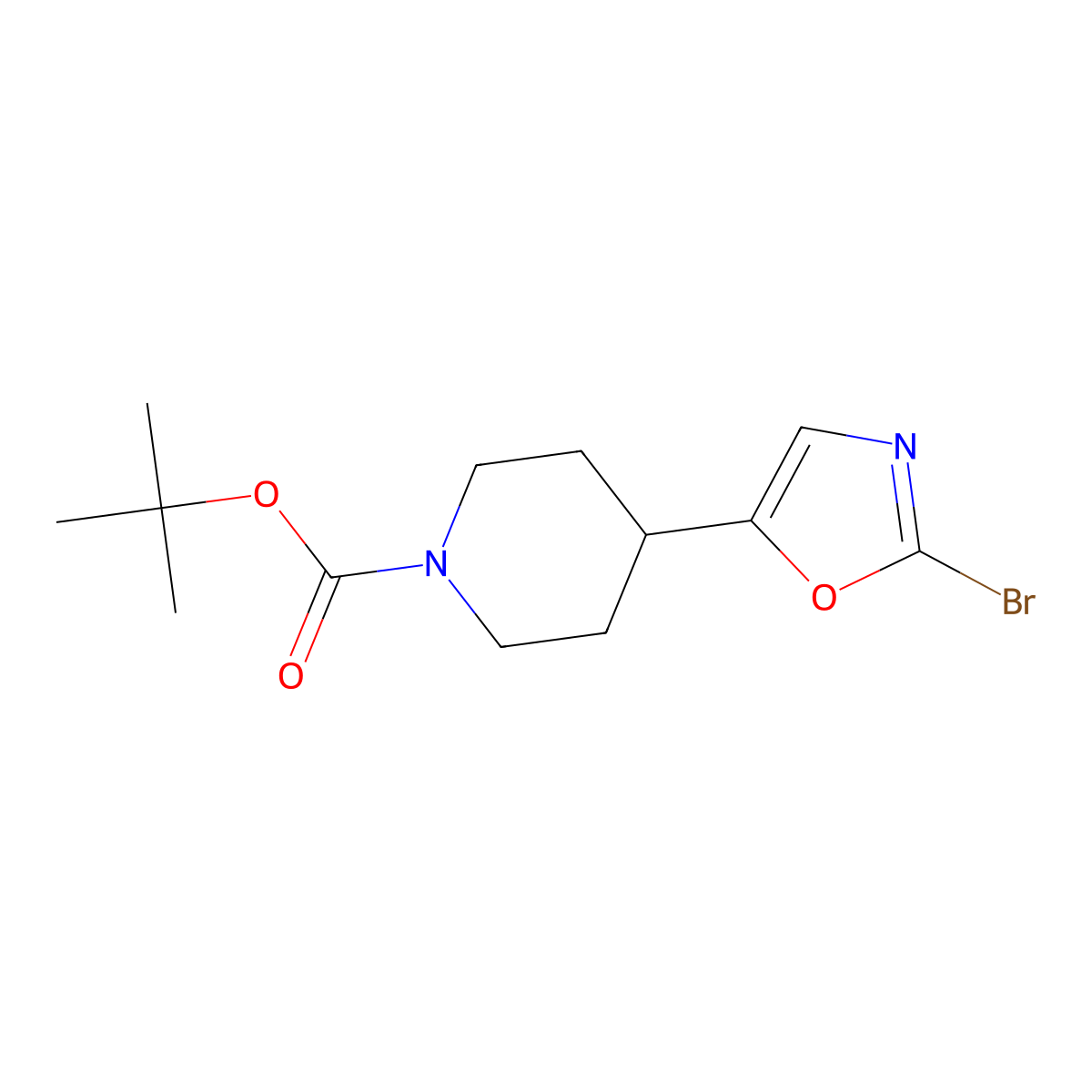 Tert-butyl 4-(2-bromo-1,3-oxazol-5-yl)piperidine-1-carboxylate molecular structure, CAS 2360316-86-3