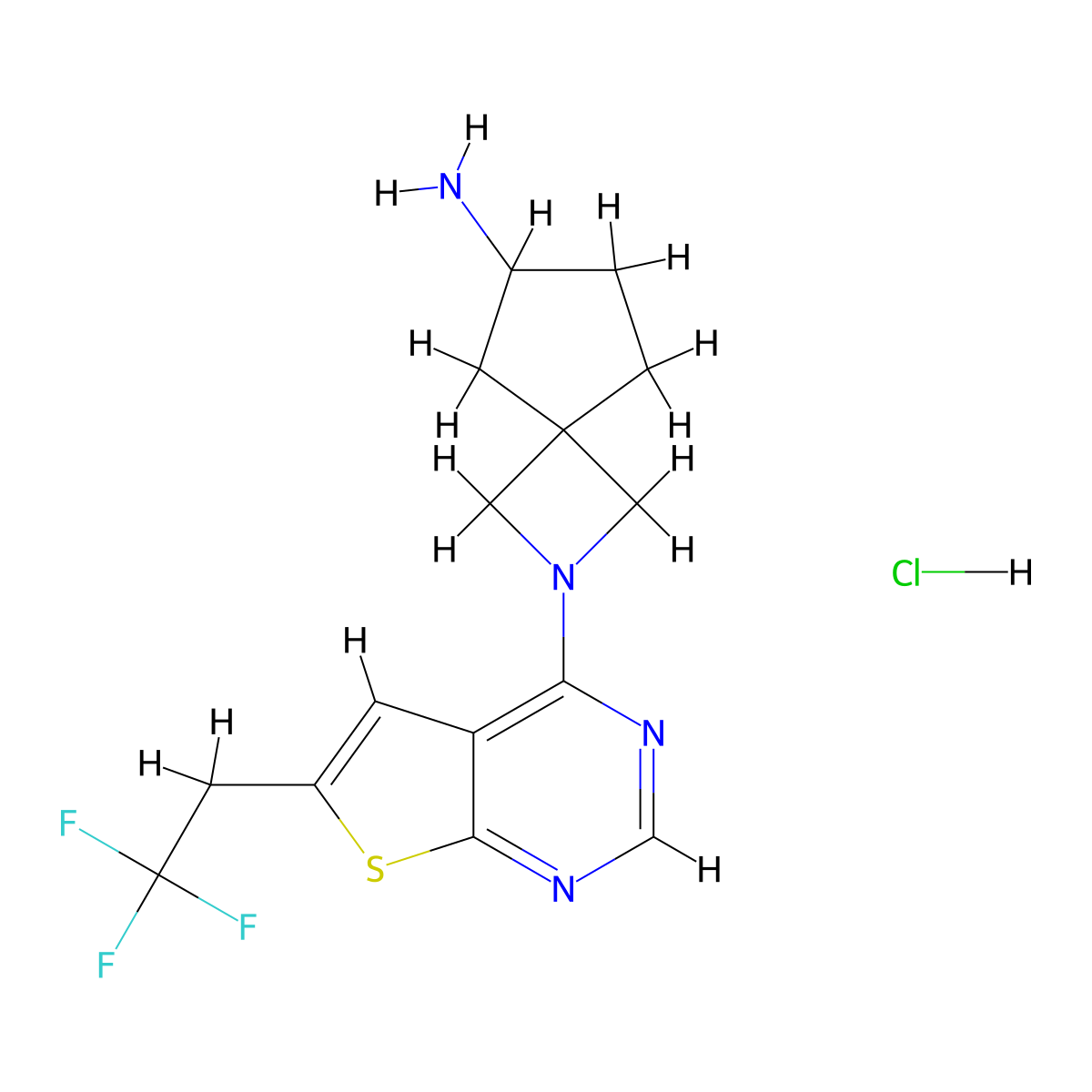 2-(6-(2,2,2-Trifluoroethyl)thieno[2,3-D]pyrimidin-4-YL)-2-azaspiro[3.4]octan-6-amine hydrochloride molecular structure, CAS 2360487-28-9