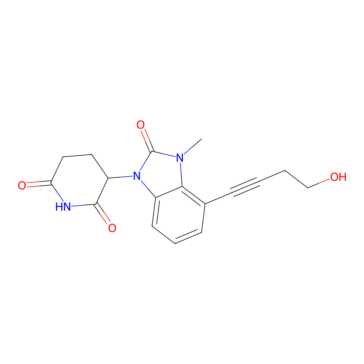 3-[4-(4-Hydroxybut-1-ynyl)-3-methyl-2-oxobenzo[D]imidazol-1-YL]hexahydropyridine-2,6-dione molecular structure, CAS 2360518-94-9