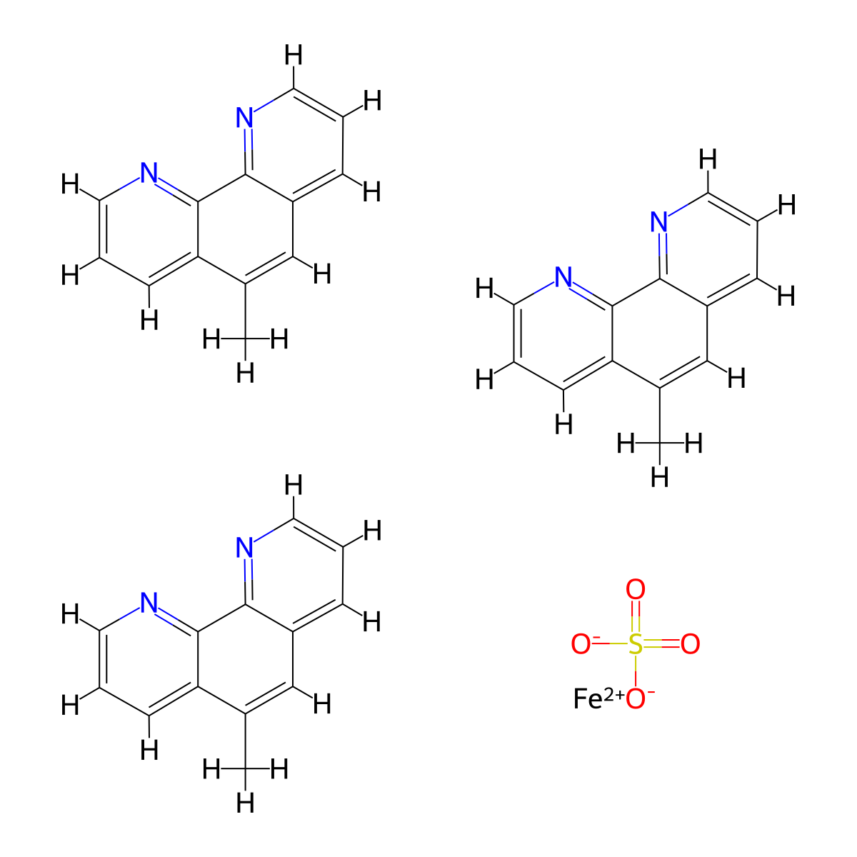 Iron(2+), tris(5-methyl-1,10-phenanthroline-kappaN1,kappaN10)-, sulfate (1:1) molecular structure, CAS 23606-37-3