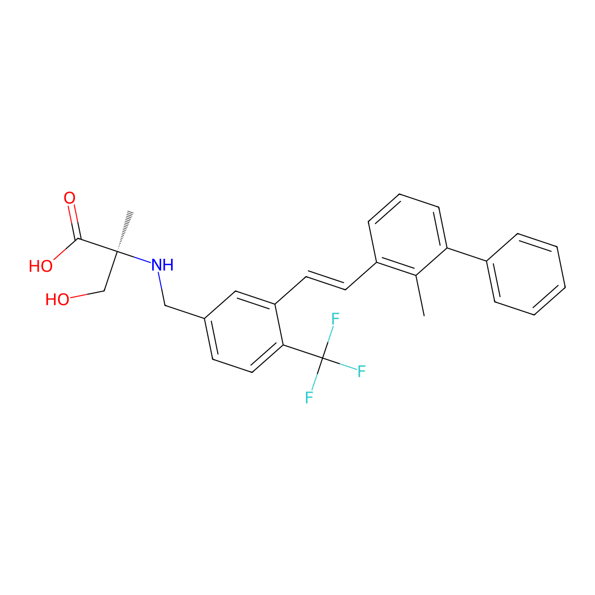 (2S)-3-hydroxy-2-methyl-2-[[3-[(E)-2-(2-methyl-3-phenylphenyl)ethenyl]-4-(trifluoromethyl)phenyl]methylamino]propanoic acid molecular structure, CAS 2360909-50-6