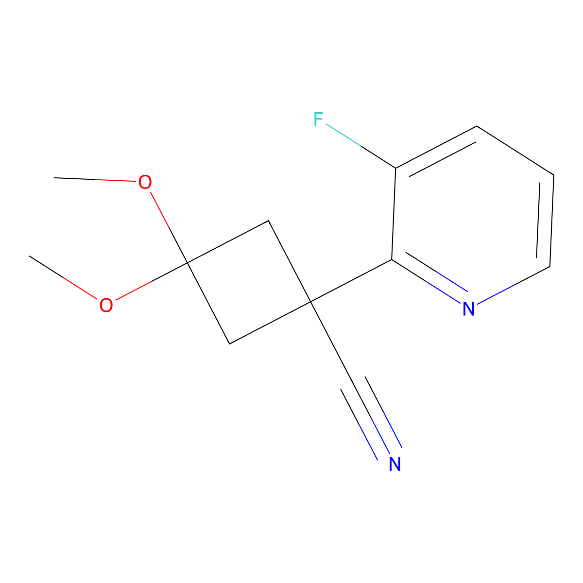 1-(3-Fluoro-2-pyridyl)-3,3-dimethoxy-cyclobutanecarbonitrile molecular structure, CAS 2360931-43-5