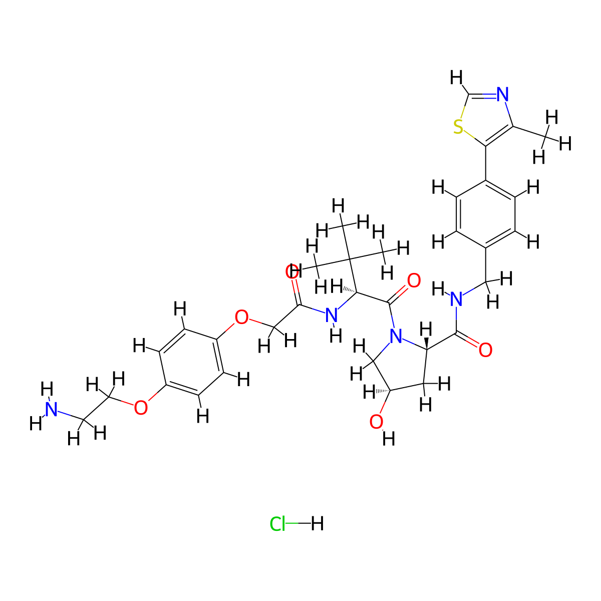 (2S,4R)-1-[(2S)-2-[[2-[4-(2-aminoethoxy)phenoxy]acetyl]amino]-3,3-dimethylbutanoyl]-4-hydroxy-N-[[4-(4-methyl-1,3-thiazol-5-yl)phenyl]methyl]pyrrolidine-2-carboxamide;hydrochloride molecular structure, CAS 2361117-25-9