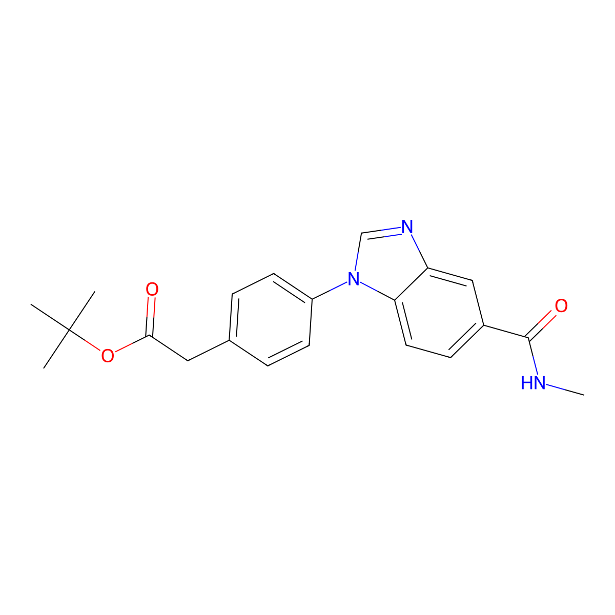 tert-butyl 2-(4-(5-(methylcarbamoyl)-1H-benzo[d]imidazol-1-yl)phenyl)acetate molecular structure, CAS 2361146-30-5