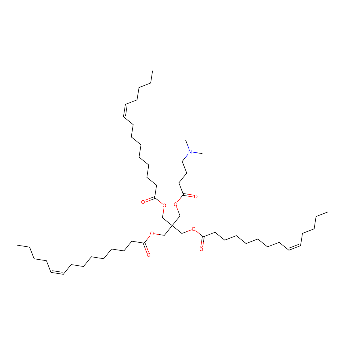 (9Z,9'Z)-2-(((4-(Dimethylamino)butanoyl)oxy)methyl)-2-(((Z)-tetradec-9-enoyloxy)methyl)propane-1,3-diyl bis(tetradec-9-enoate) molecular structure, CAS 2361162-70-9