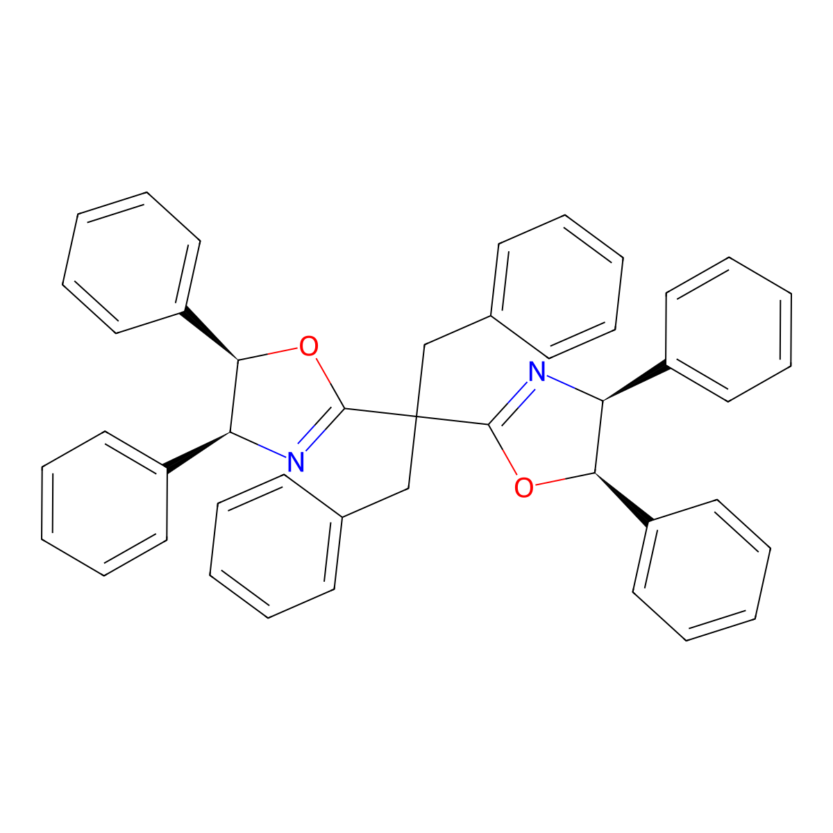 (4S,4'S,5R,5'R)-2,2'-(1,3-Diphenylpropane-2,2-diyl)bis(4,5-diphenyl-4,5-dihydrooxazole) molecular structure, CAS 2361262-50-0