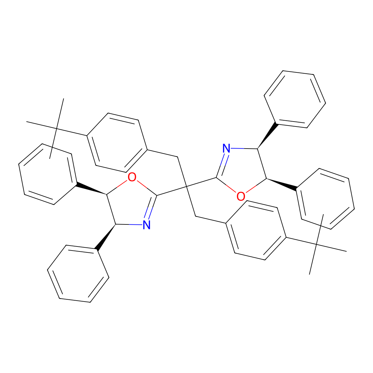(4S,4'S,5R,5'R)-2,2'-(1,3-Bis(4-(tert-butyl)phenyl)propane-2,2-diyl)bis(4,5-diphenyl-4,5-dihydrooxazole) molecular structure, CAS 2361262-51-1