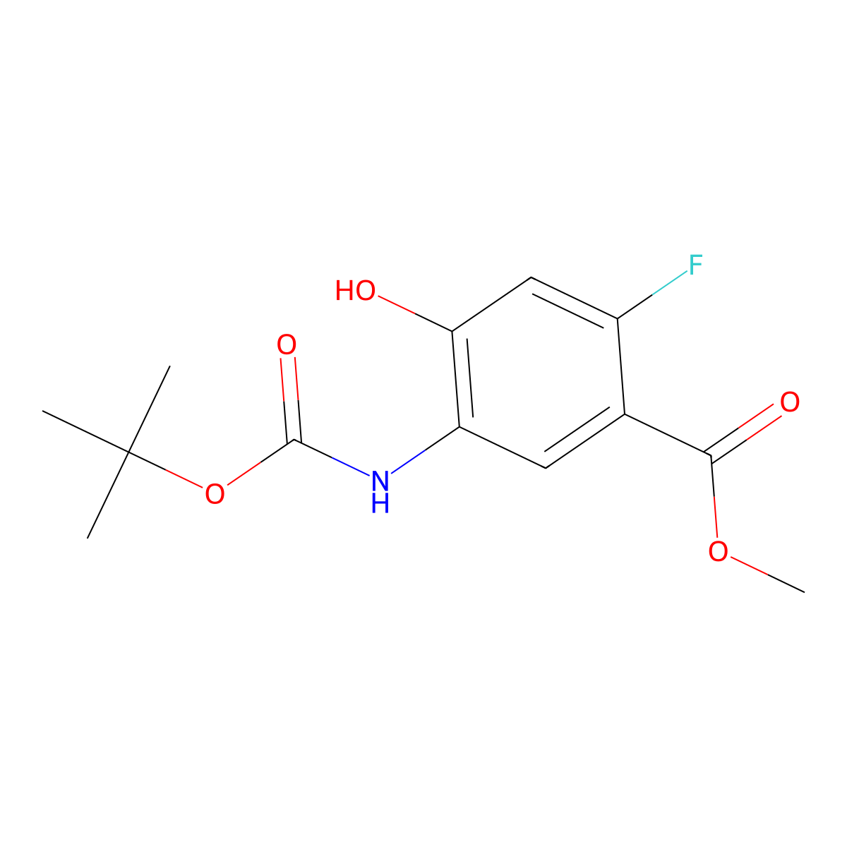 Methyl 5-{[(tert-butoxy)carbonyl]amino}-2-fluoro-4-hydroxybenzoate molecular structure, CAS 2361424-40-8