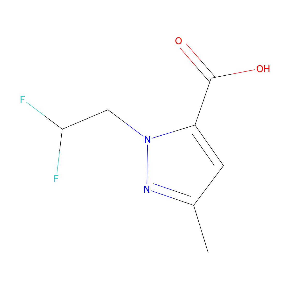 1-(2,2-difluoroethyl)-3-methyl-1H-pyrazole-5-carboxylic acid molecular structure, CAS 2361425-75-2