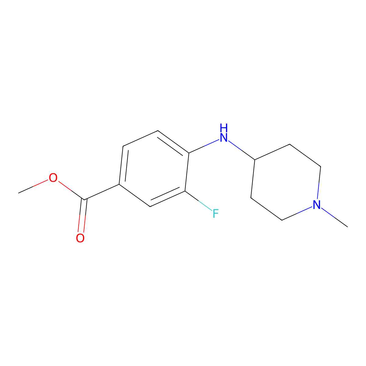 Methyl 3-fluoro-4-[(1-methylpiperidin-4-yl)amino]benzoate molecular structure, CAS 2361525-99-5