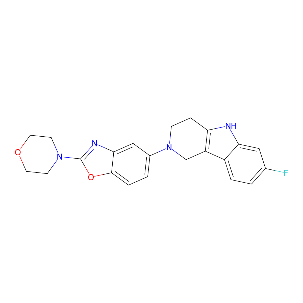 5-(7-Fluoro-1,3,4,5-tetrahydro-2H-pyrido[4,3-b]indol-2-yl)-2-morpholinobenzo[d]oxazole molecular structure, CAS 2361566-66-5