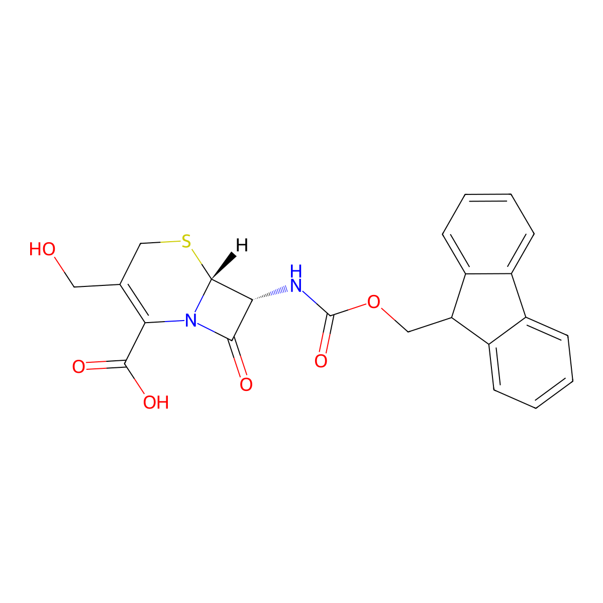 (6R,7R)-7-((((9H-fluoren-9-yl)methoxy)carbonyl)amino)-3-(hydroxymethyl)-8-oxo-5-thia-1-azabicyclo(4.2.0)oct-2-ene-2-carboxylic acid molecular structure, CAS 2361573-80-8
