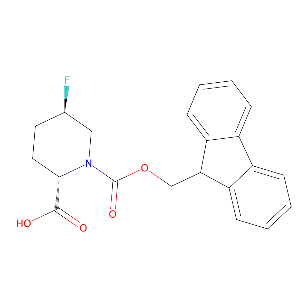rac-(2R,5S)-1-(((9H-fluoren-9-yl)methoxy)carbonyl)-5-fluoropiperidine-2-carboxylic acid molecular structure, CAS 2361608-65-1