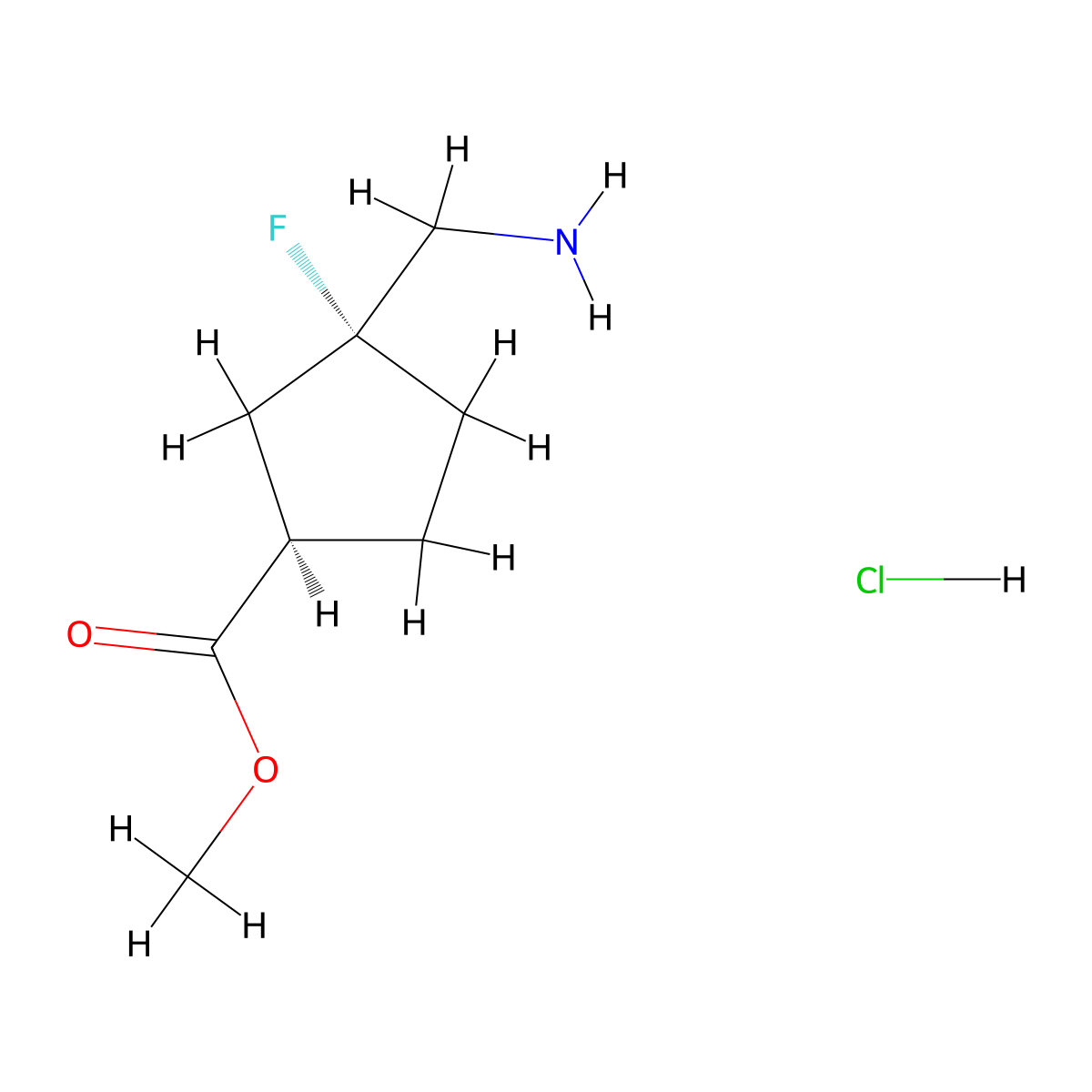 rac-methyl(1R,3R)-3-(aminomethyl)-3-fluorocyclopentane-1-carboxylatehydrochloride,trans molecular structure, CAS 2361608-80-0