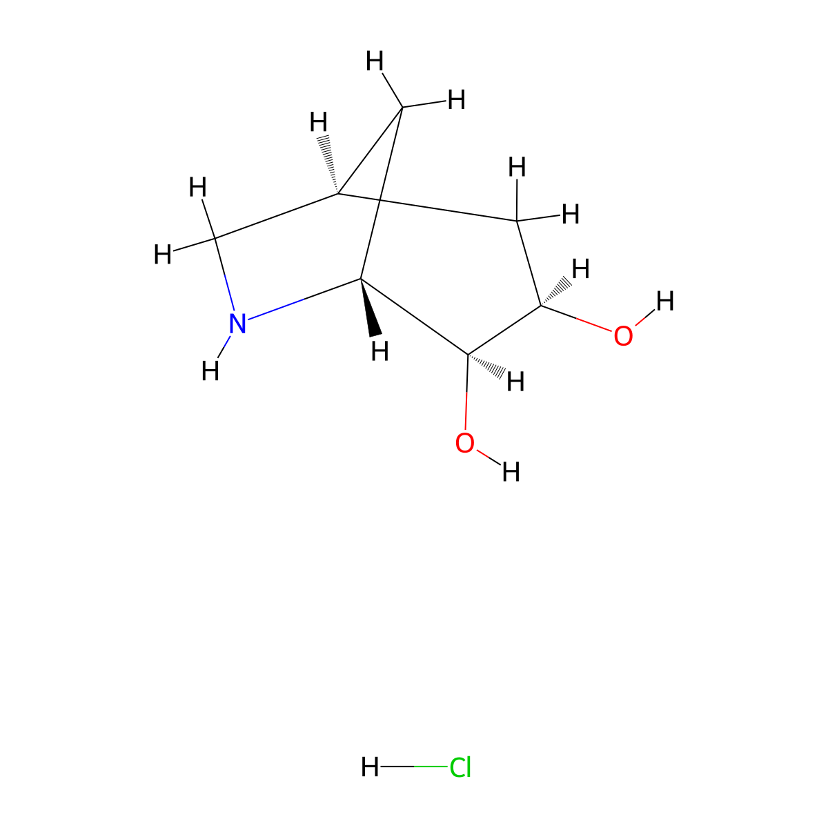 rac-(1R,3S,4R,5S)-6-azabicyclo[3.2.1]octane-3,4-diolhydrochloride molecular structure, CAS 2361609-05-2