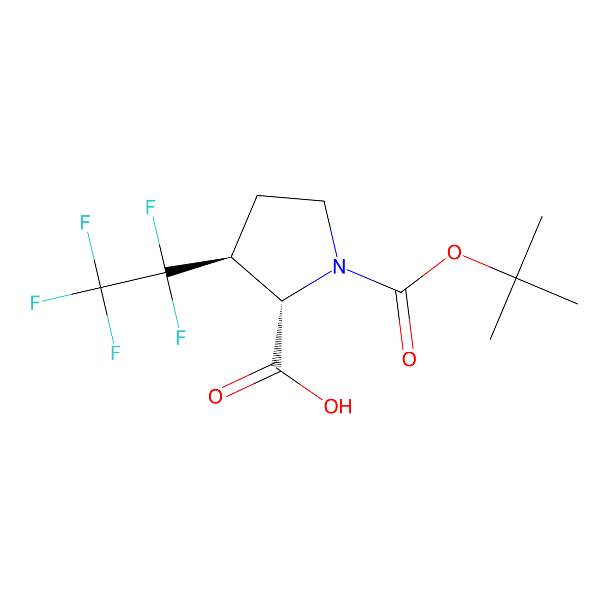 (2S,3S)-1-[(2-Methylpropan-2-yl)oxycarbonyl]-3-(1,1,2,2,2-pentafluoroethyl)pyrrolidine-2-carboxylic acid molecular structure, CAS 2361609-27-8