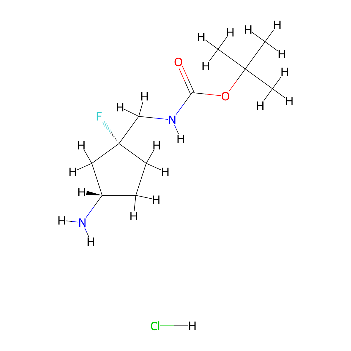 Tert-butyl N-[[(1R,3S)-3-amino-1-fluorocyclopentyl]methyl]carbamate;hydrochloride molecular structure, CAS 2361609-34-7