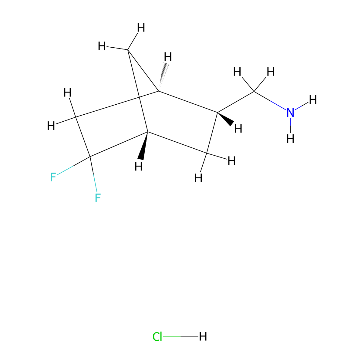 rac-[(1R,2R,4R)-5,5-difluorobicyclo[2.2.1]heptan-2-yl]methanaminehydrochloride,endo molecular structure, CAS 2361609-52-9