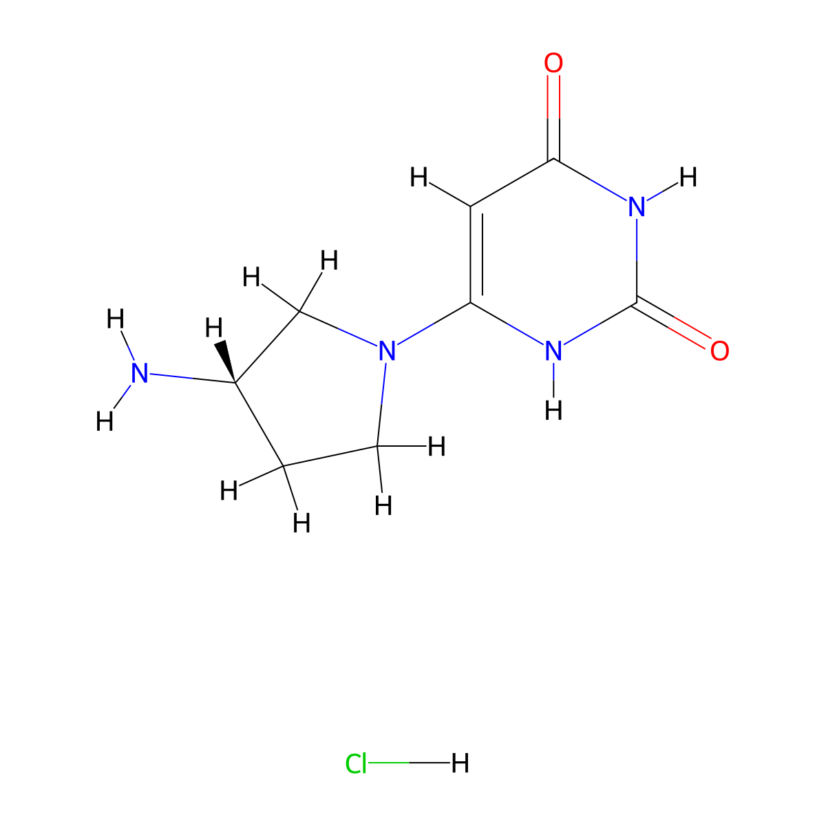 6-[(3S)-3-Aminopyrrolidin-1-yl]-1H-pyrimidine-2,4-dione;hydrochloride molecular structure, CAS 2361609-68-7