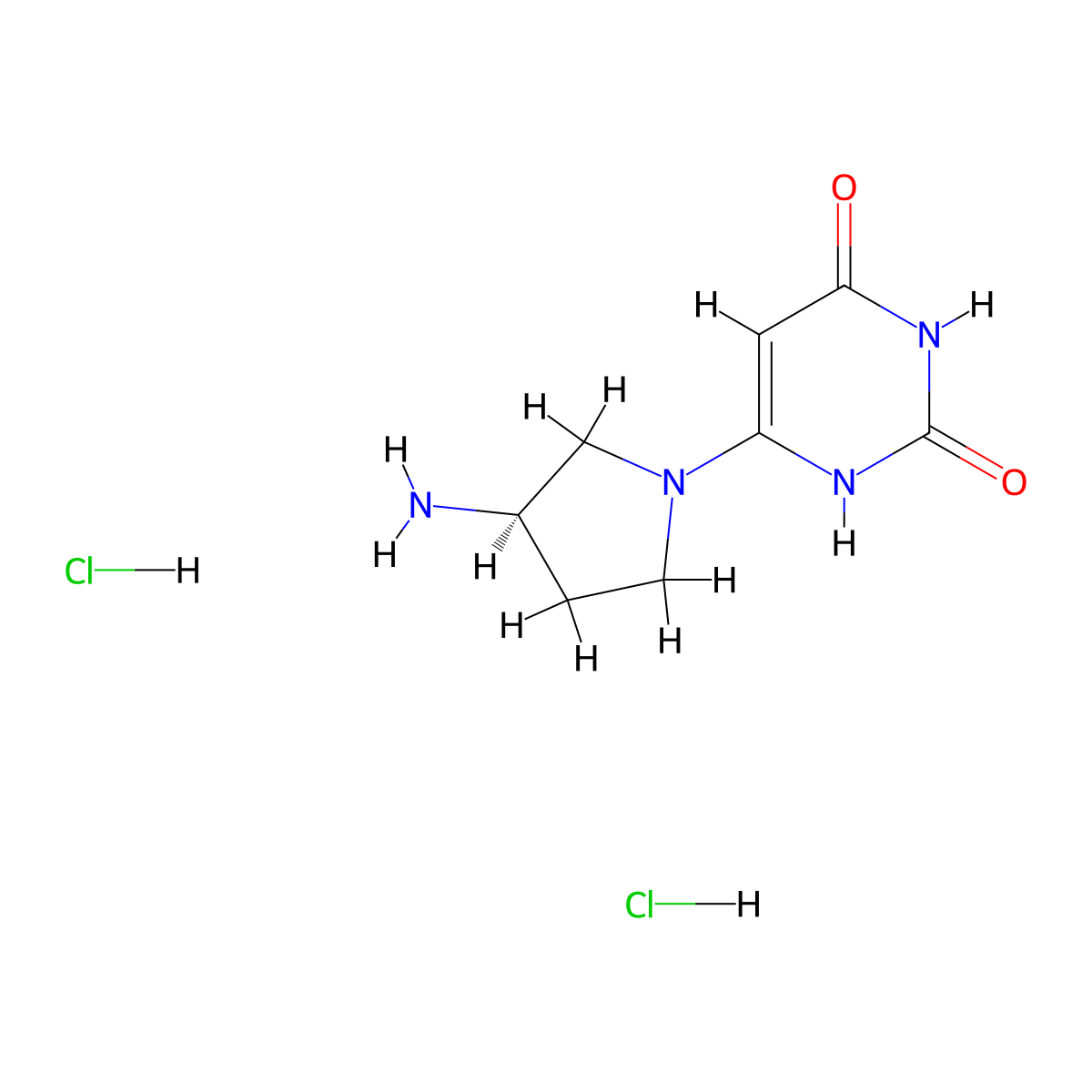6-[(3R)-3-Aminopyrrolidin-1-yl]-1H-pyrimidine-2,4-dione;dihydrochloride molecular structure, CAS 2361609-78-9
