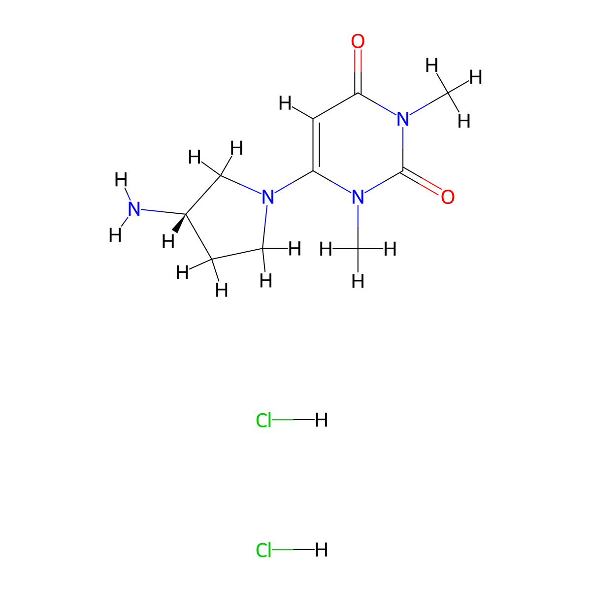 6-[(3S)-3-Aminopyrrolidin-1-yl]-1,3-dimethylpyrimidine-2,4-dione;dihydrochloride molecular structure, CAS 2361610-22-0