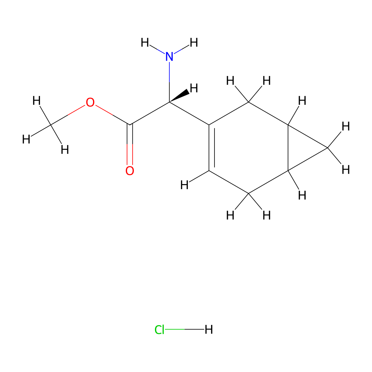 methyl (2R)-2-amino-2-(bicyclo(4.1.0)hept-3-en-3-yl)acetate hydrochloride molecular structure, CAS 2361625-37-6