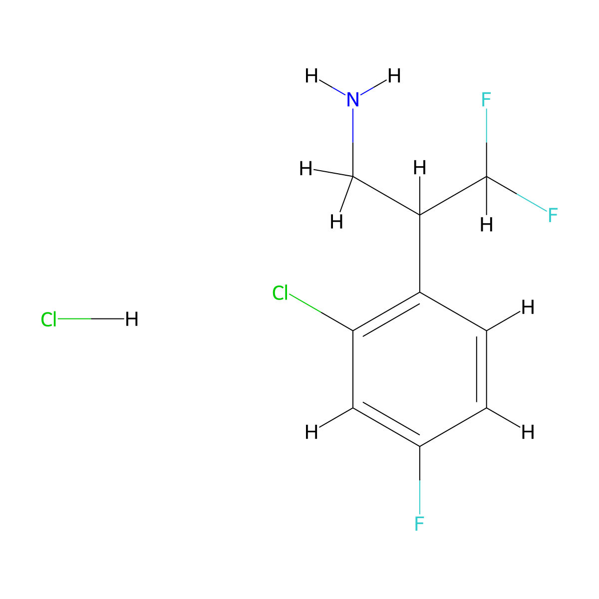 2-(2-Chloro-4-fluorophenyl)-3,3-difluoropropan-1-amine hydrochloride molecular structure, CAS 2361633-88-5