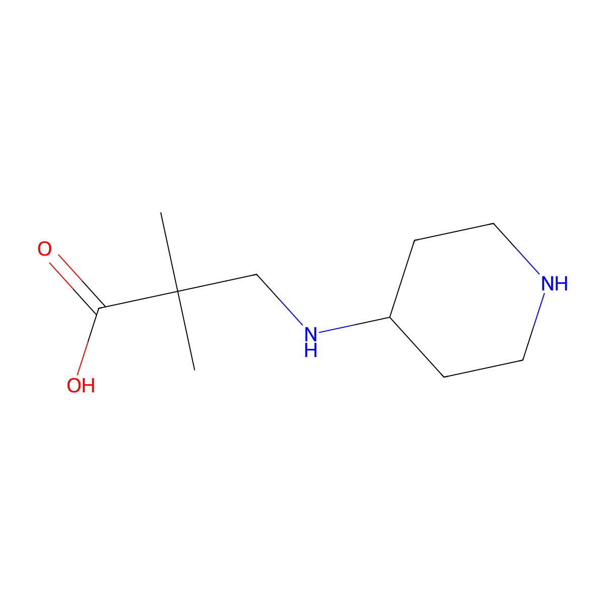 2,2-Dimethyl-3-[(piperidin-4-yl)amino]propanoic acid molecular structure, CAS 2361634-40-2