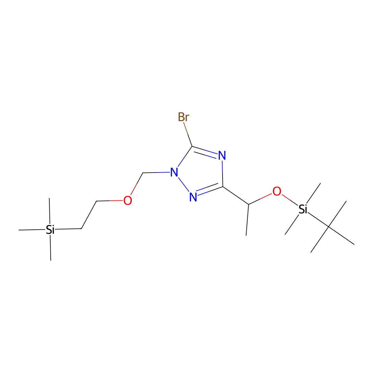 5-bromo-3-(1-((tert-butyldimethylsilyl)oxy)ethyl)-1-((2-(trimethylsilyl)ethoxy)methyl)-1H-1,2,4-triazole molecular structure, CAS 2361634-54-8