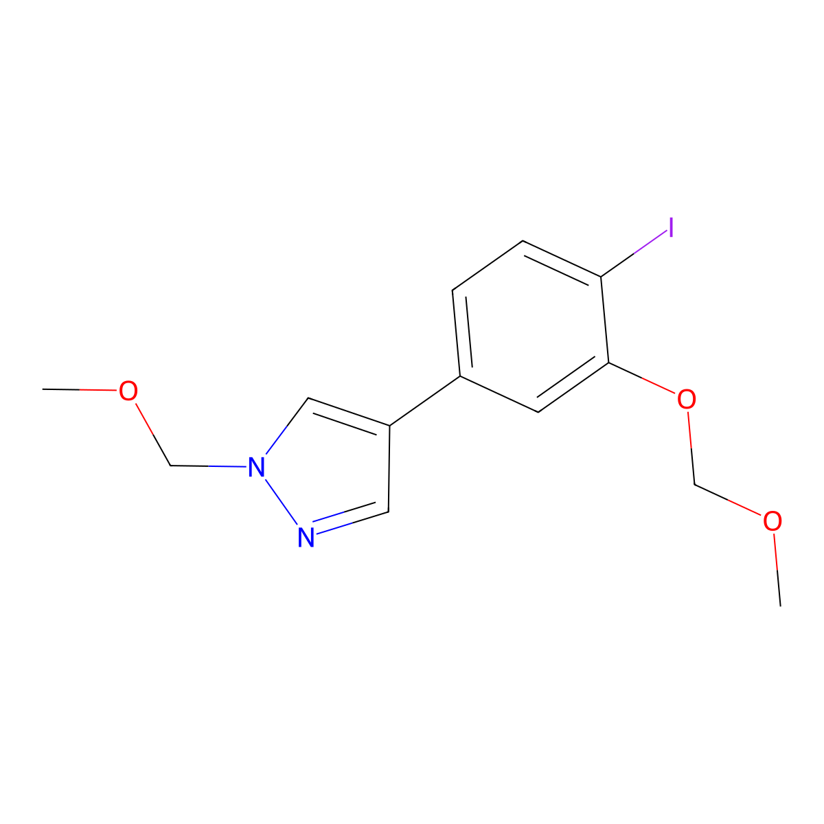 4-[4-iodo-3-(methoxymethoxy)phenyl]-1-(methoxymethyl)-1H-pyrazole molecular structure, CAS 2361634-63-9