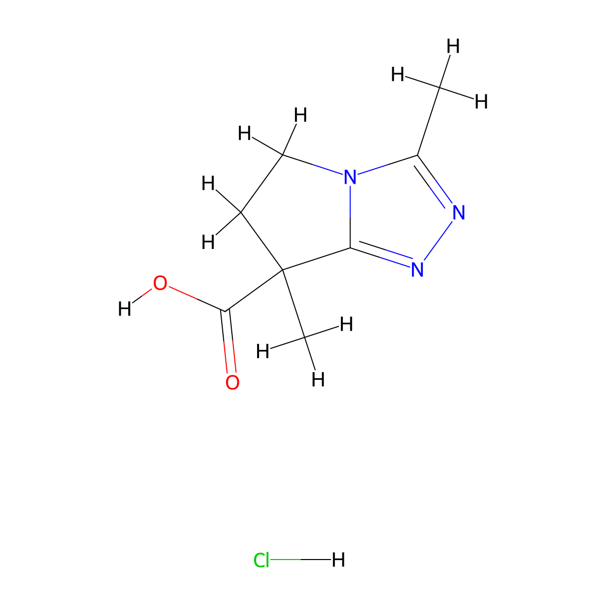 3,7-dimethyl-5H,6H,7H-pyrrolo(2,1-c)(1,2,4)triazole-7-carboxylic acid hydrochloride molecular structure, CAS 2361635-24-5
