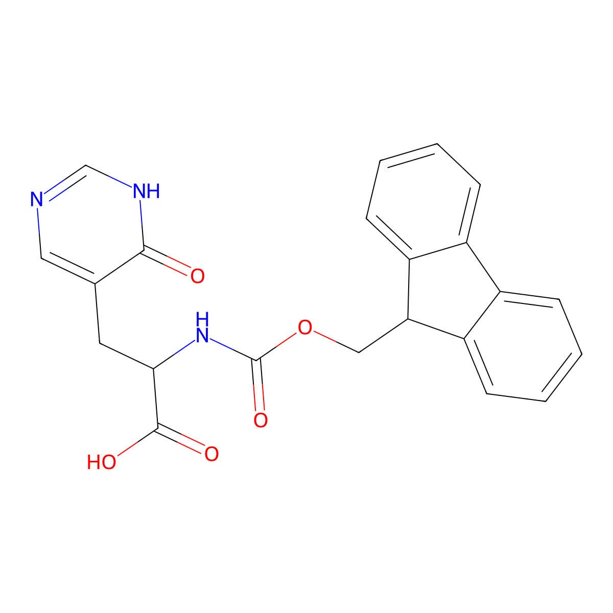 2-((((9H-fluoren-9-yl)methoxy)carbonyl)amino)-3-(6-oxo-1,6-dihydropyrimidin-5-yl)propanoic acid molecular structure, CAS 2361635-25-6