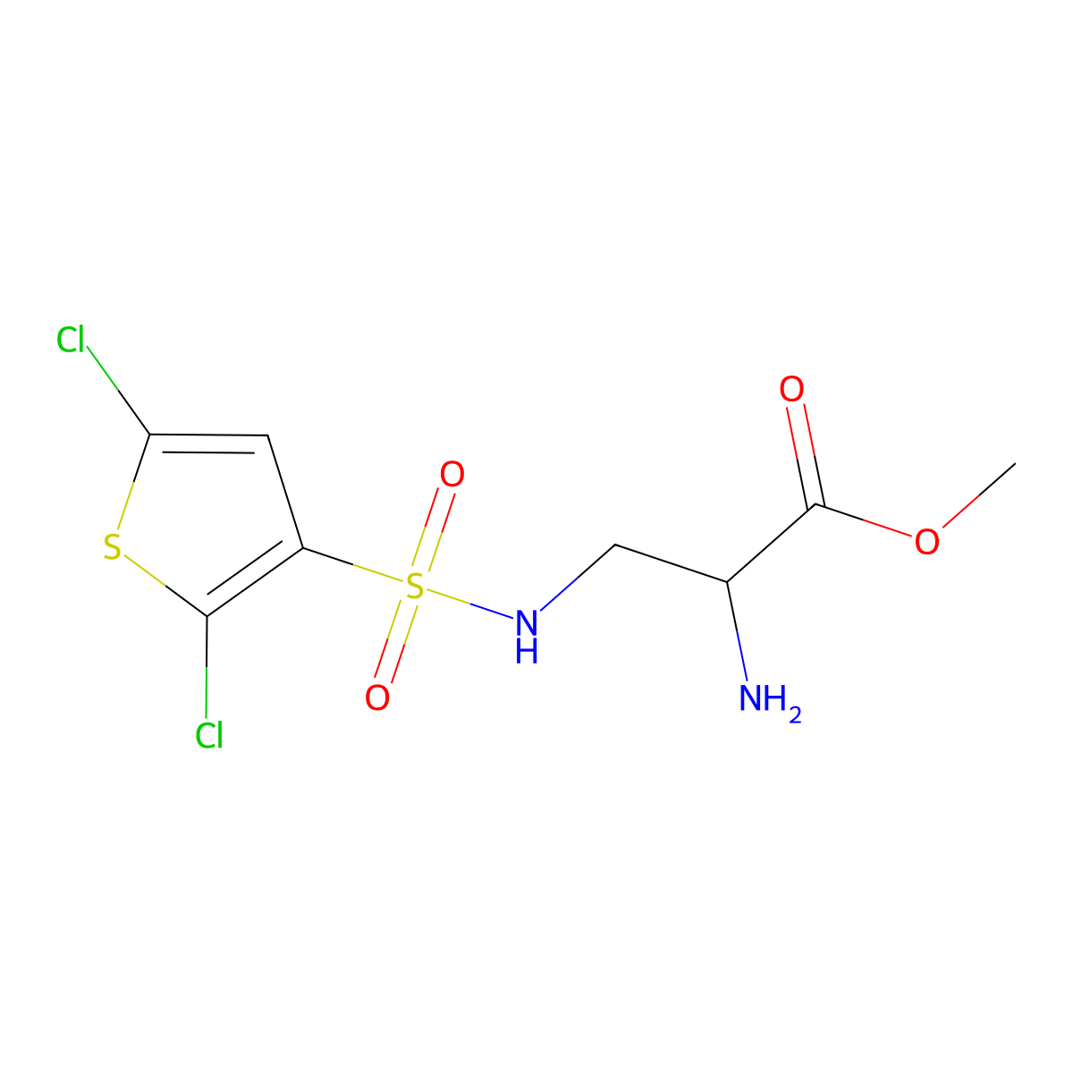 Methyl 2-amino-3-(2,5-dichlorothiophene-3-sulfonamido)propanoate molecular structure, CAS 2361635-39-2