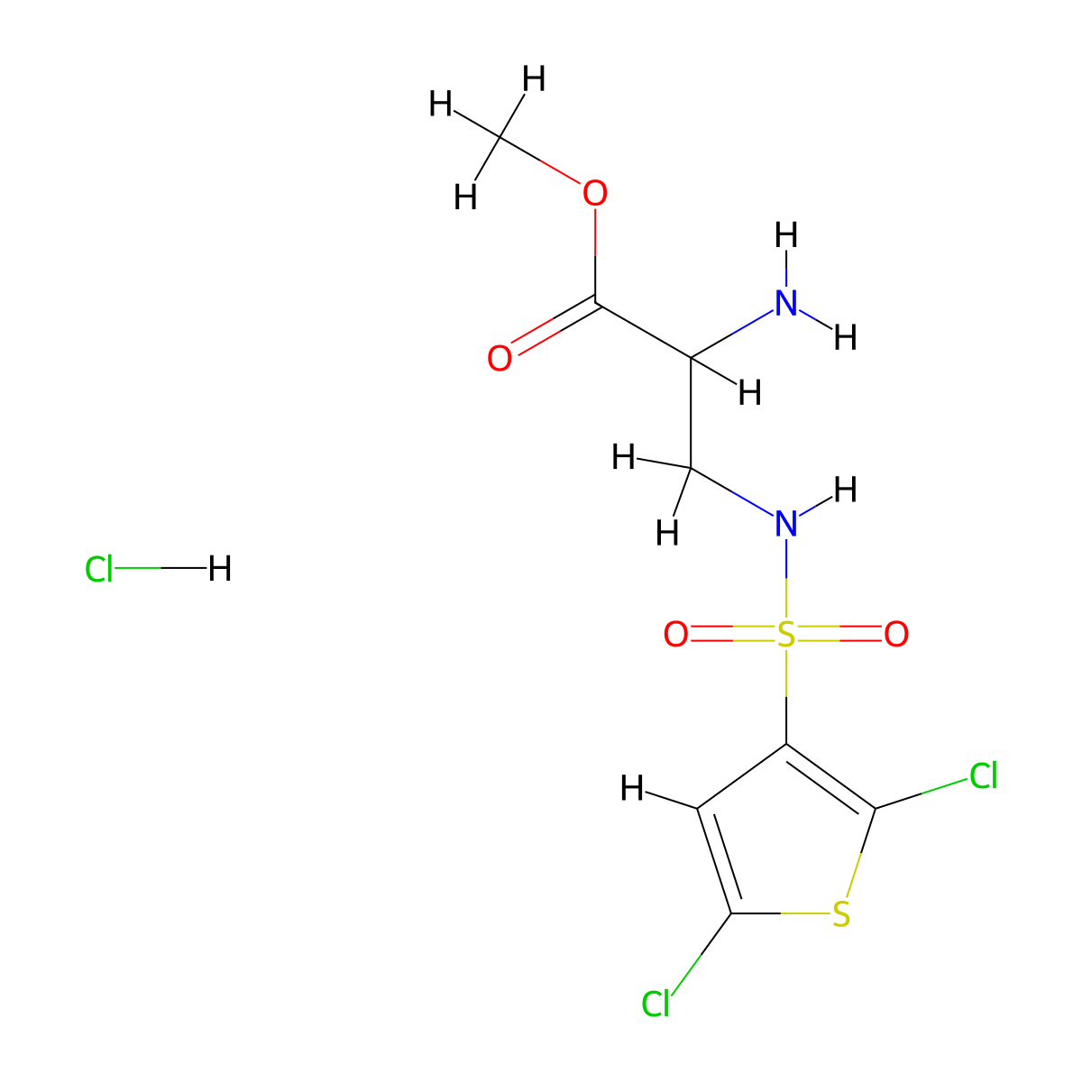 Methyl 2-amino-3-(2,5-dichlorothiophene-3-sulfonamido)propanoate hydrochloride molecular structure, CAS 2361635-40-5