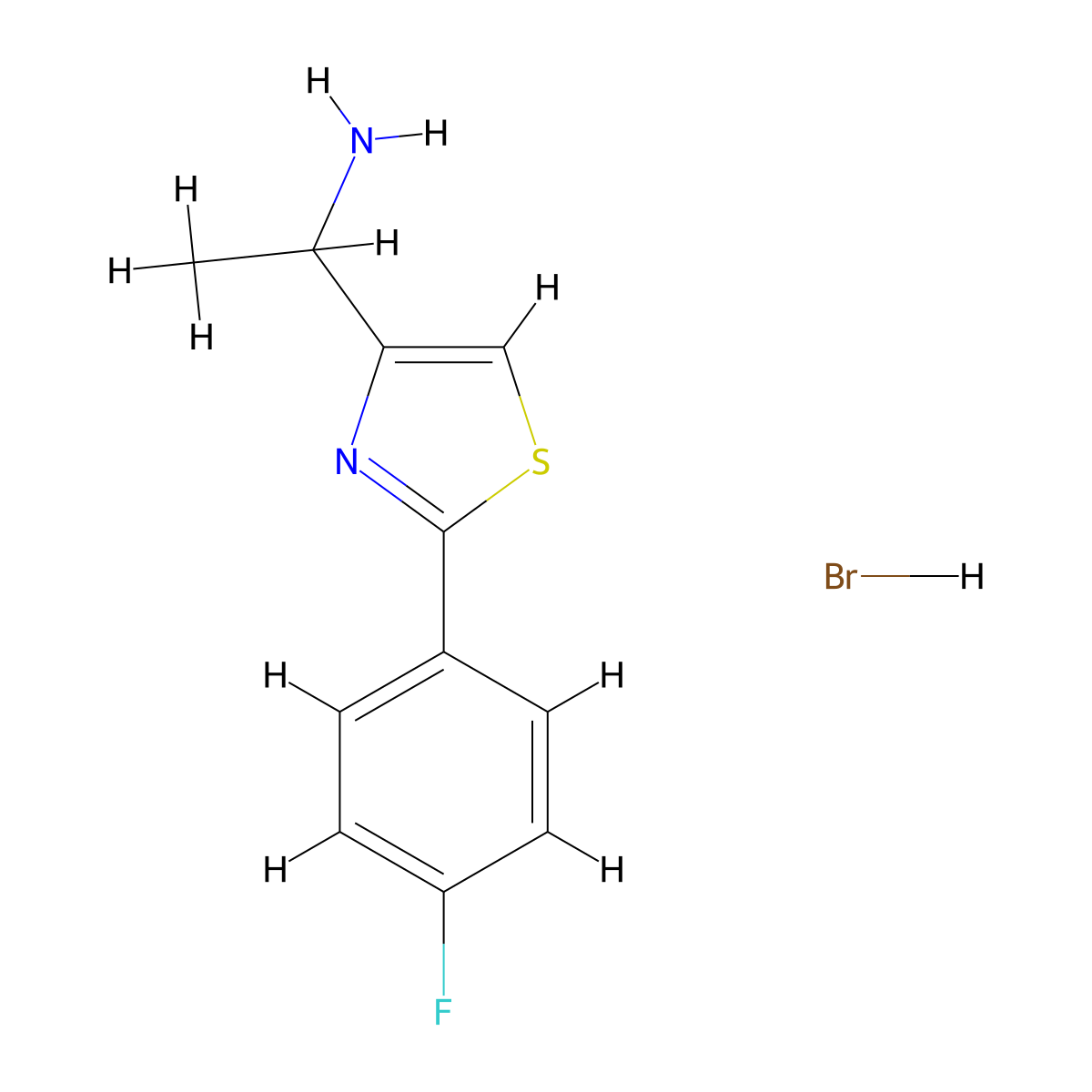 1-[2-(4-Fluorophenyl)-1,3-thiazol-4-yl]ethan-1-amine hydrobromide molecular structure, CAS 2361635-57-4