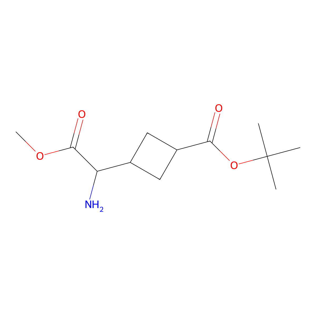 Tert-butyl 3-(1-amino-2-methoxy-2-oxoethyl)cyclobutane-1-carboxylate molecular structure, CAS 2361635-59-6