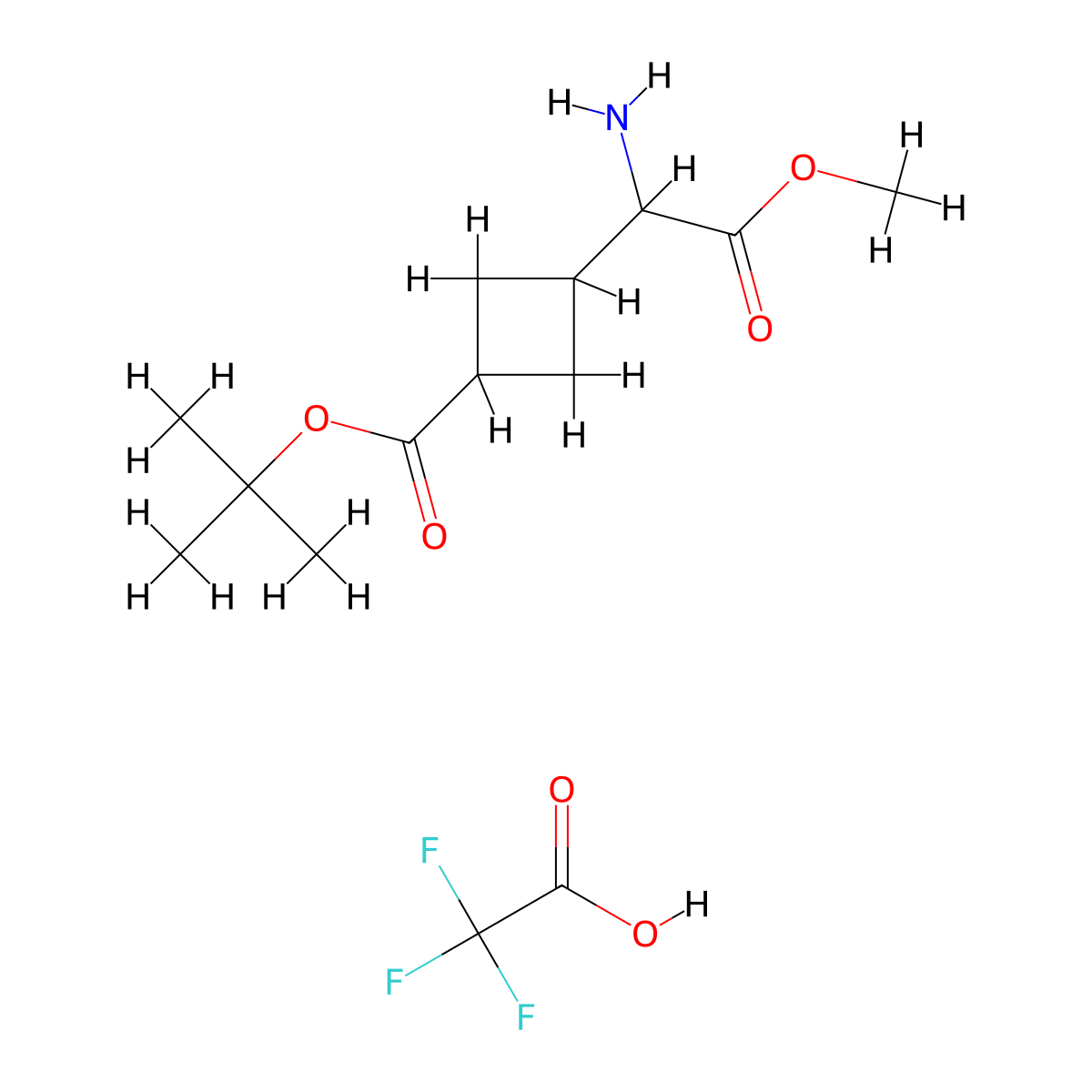 Tert-butyl3-(1-amino-2-methoxy-2-oxoethyl)cyclobutane-1-carboxylate,trifluoroaceticacid molecular structure, CAS 2361635-60-9