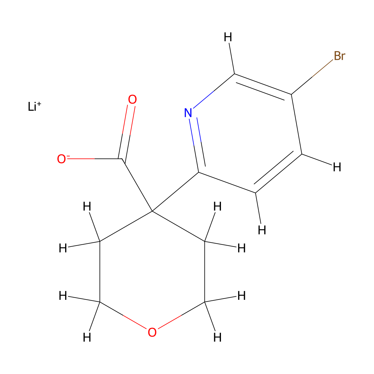 Lithium;4-(5-bromopyridin-2-yl)oxane-4-carboxylate molecular structure, CAS 2361635-86-9