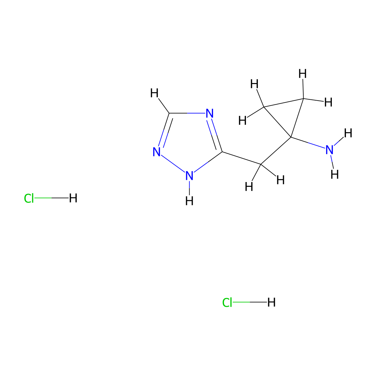 1-[(1H-1,2,4-triazol-3-yl)methyl]cyclopropan-1-amine dihydrochloride molecular structure, CAS 2361635-95-0