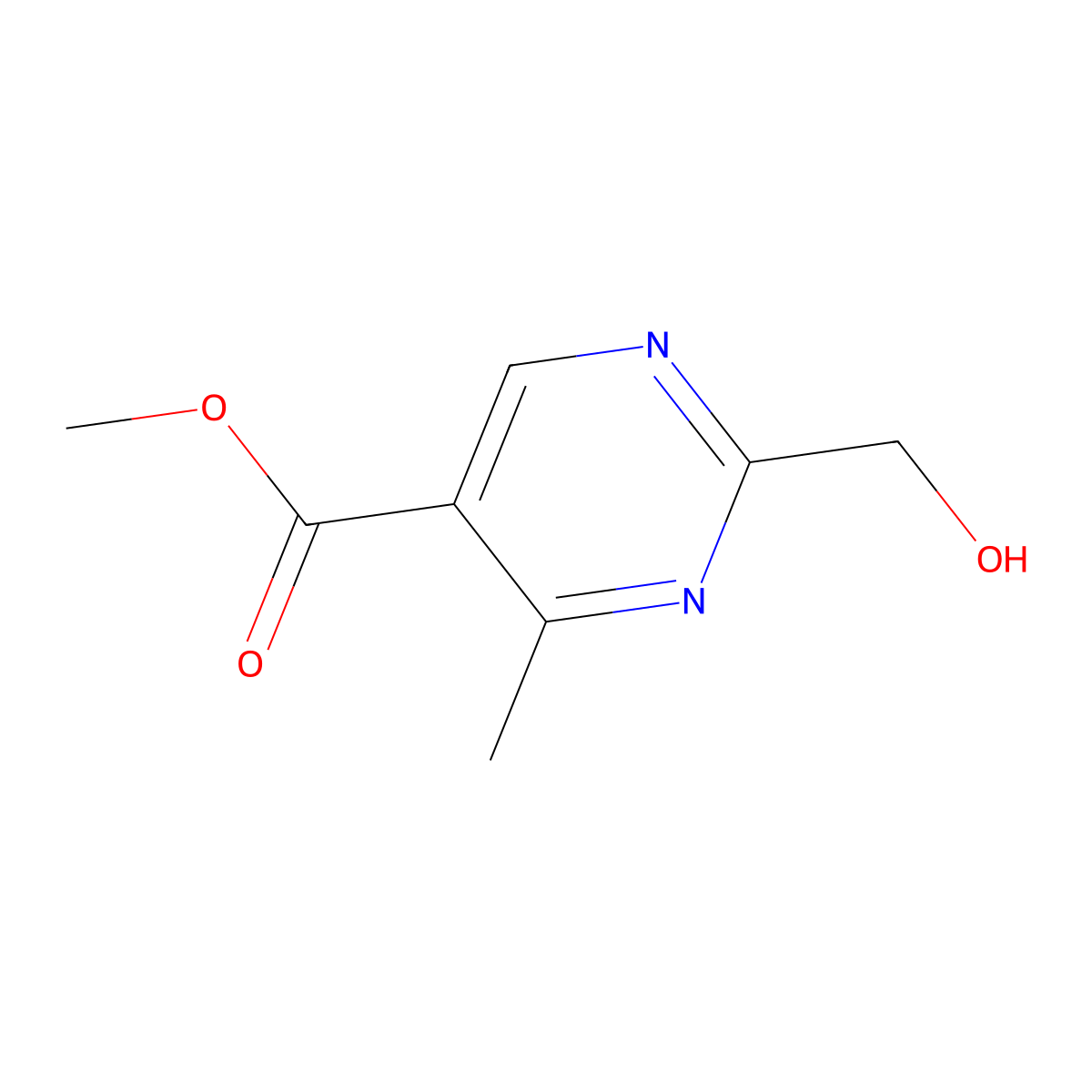 Methyl 2-(hydroxymethyl)-4-methylpyrimidine-5-carboxylate molecular structure, CAS 2361635-99-4
