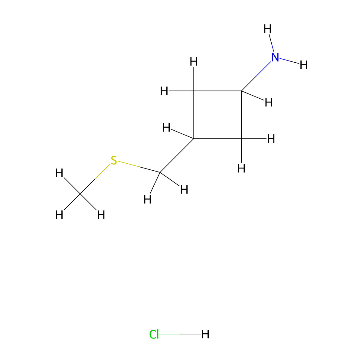 3-(Methylsulfanylmethyl)cyclobutan-1-amine;hydrochloride molecular structure, CAS 2361636-01-1