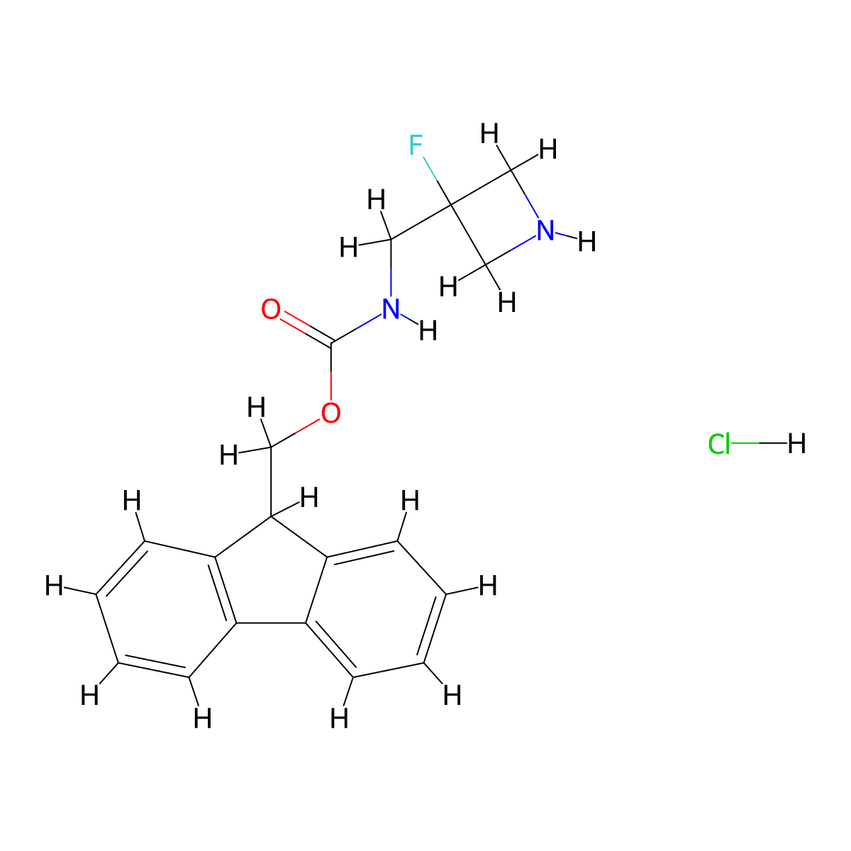 (9H-fluoren-9-yl)methyl N-[(3-fluoroazetidin-3-yl)methyl]carbamate hydrochloride molecular structure, CAS 2361636-14-6
