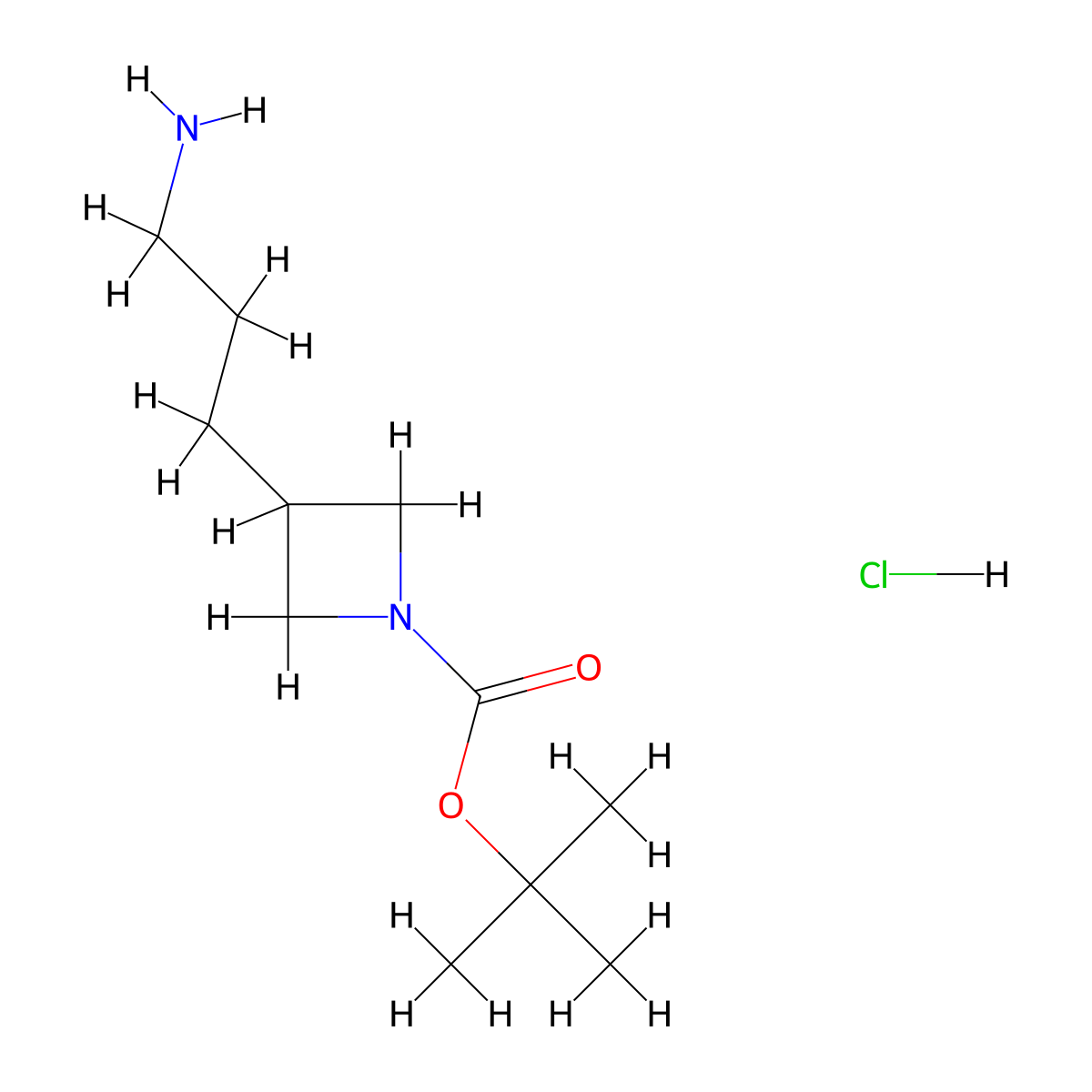 Tert-butyl 3-(3-aminopropyl)azetidine-1-carboxylate hydrochloride molecular structure, CAS 2361636-54-4