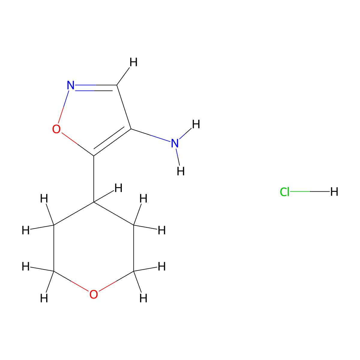 5-(Oxan-4-yl)-1,2-oxazol-4-amine hydrochloride molecular structure, CAS 2361638-66-4
