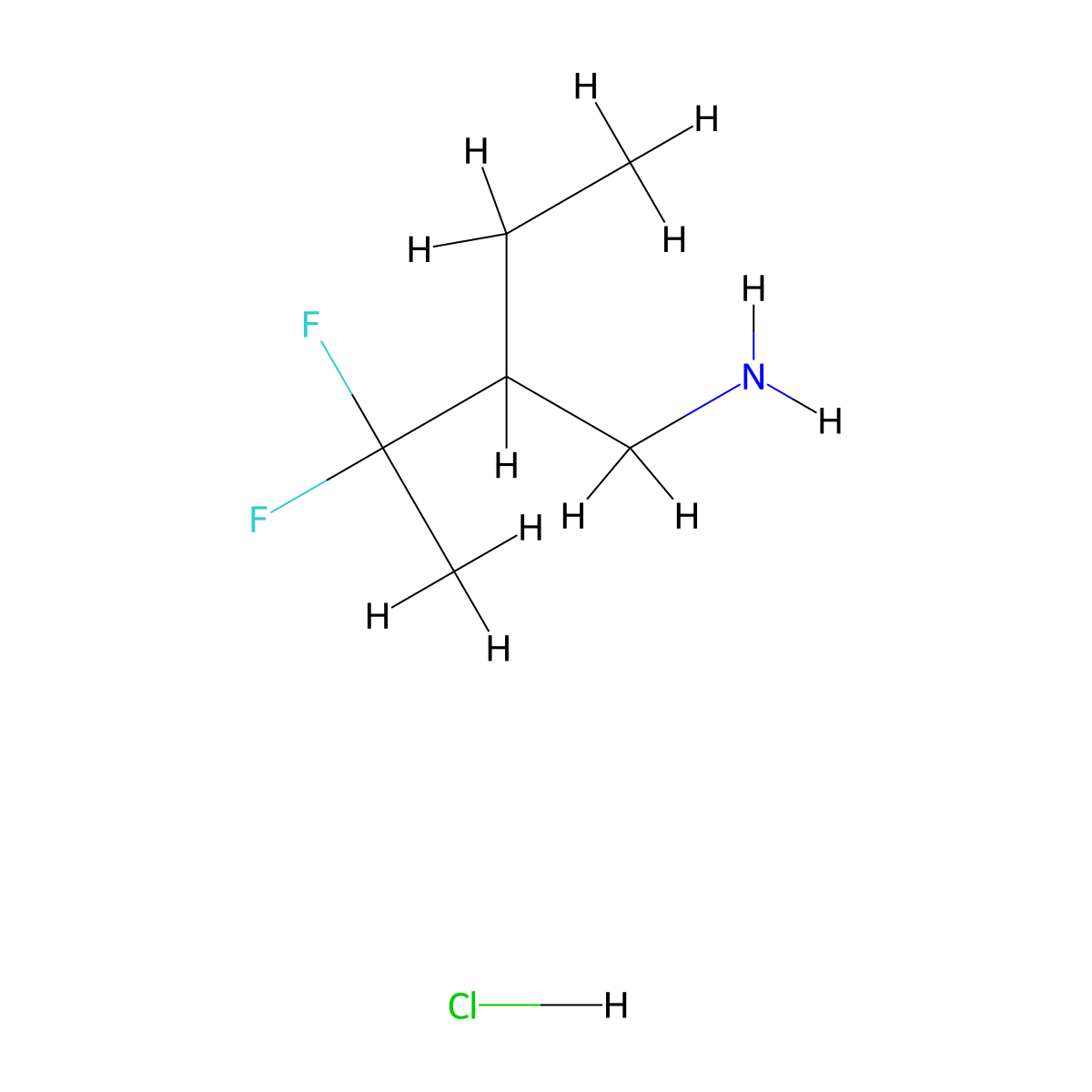 3-(Aminomethyl)-2,2-difluoropentane hydrochloride molecular structure, CAS 2361641-01-0