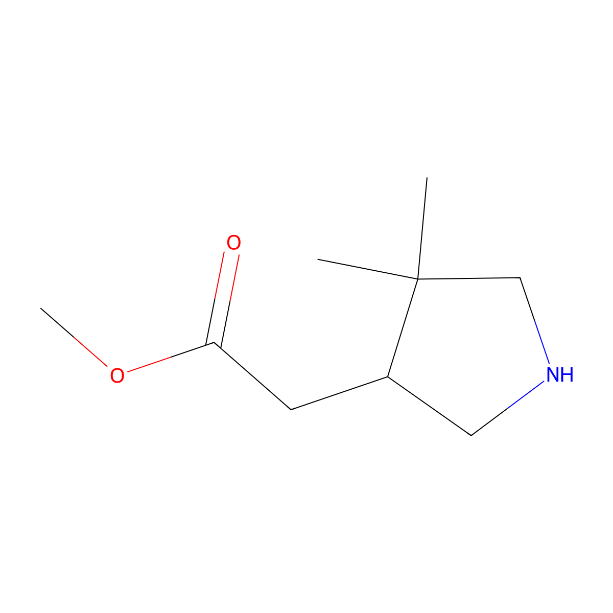 Methyl 2-(4,4-dimethylpyrrolidin-3-yl)acetate molecular structure, CAS 2361643-39-0