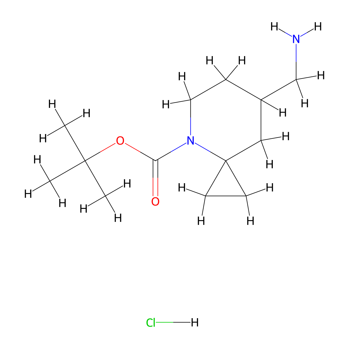 Tert-butyl 7-(aminomethyl)-4-azaspiro(2.5)octane-4-carboxylate hydrochloride molecular structure, CAS 2361643-63-0