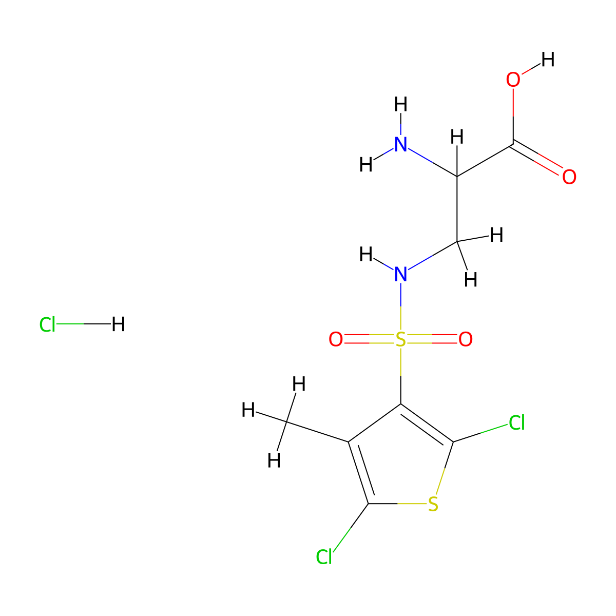 2-Amino-3-(2,5-dichloro-4-methylthiophene-3-sulfonamido)propanoic acid hydrochloride molecular structure, CAS 2361643-69-6